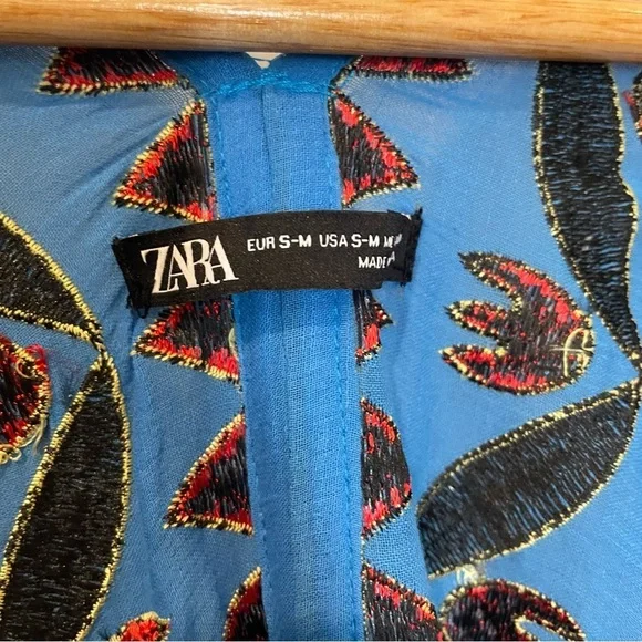 Zara Blue Floral Embroidered Kimono Kaftan - Picture 9 of 9